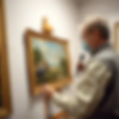 Evaluating the Condition of a Painting Close-up of a painting's condition assessment