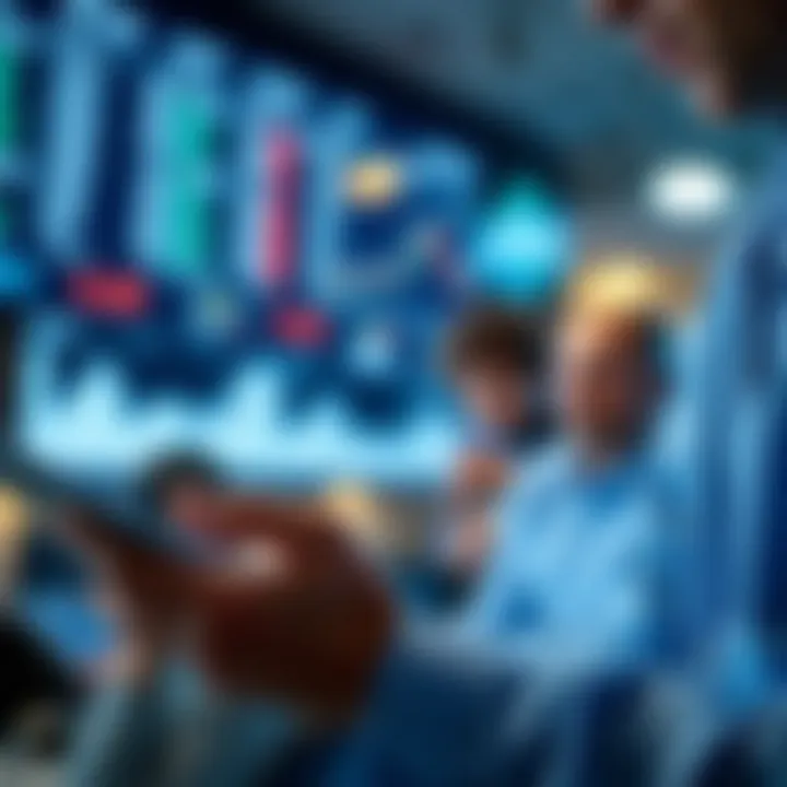 A close-up of a finance professional analyzing data on a digital tablet