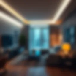 Energy-efficient LED lighting illuminating a modern living room