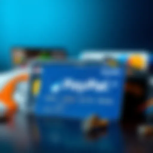 A digital representation of a PayPal card alongside various funding options.