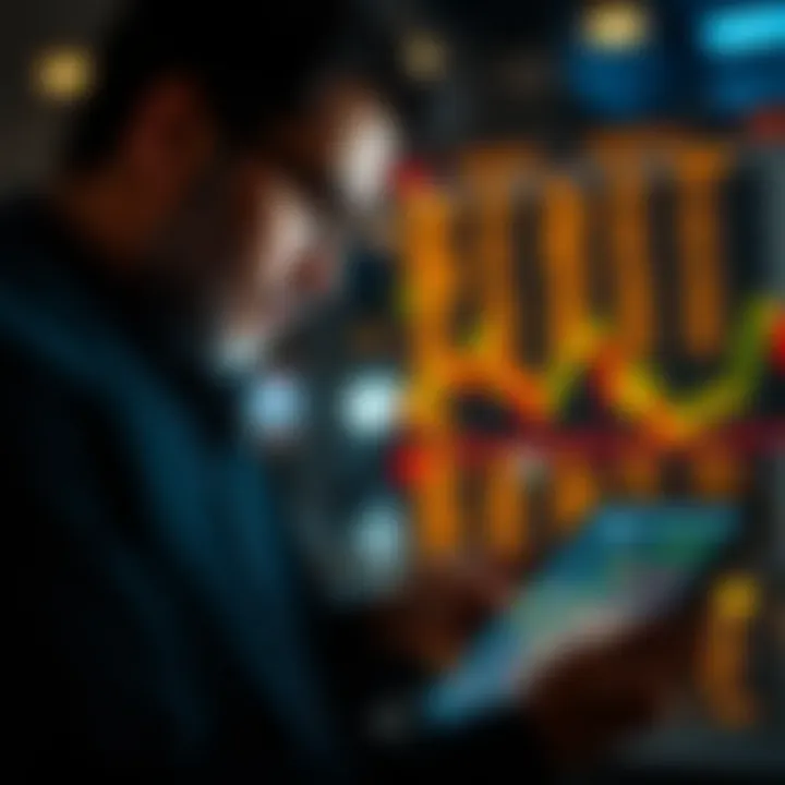 Investor analyzing market data on a digital device