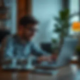 Freelancer working at a laptop with a cup of coffee