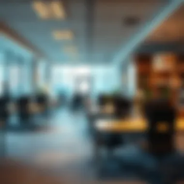 A modern office showcasing open spaces and collaborative work areas