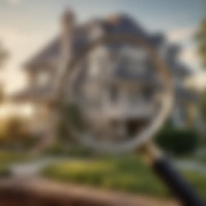 A magnifying glass over a house icon symbolizing the search for liens