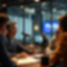 Podcast host engaging with finance experts