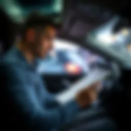 Illustration depicting an individual analyzing their salary against car costs