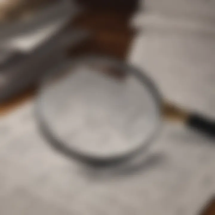 A magnifying glass over a stack of documents symbolizing evidence gathering