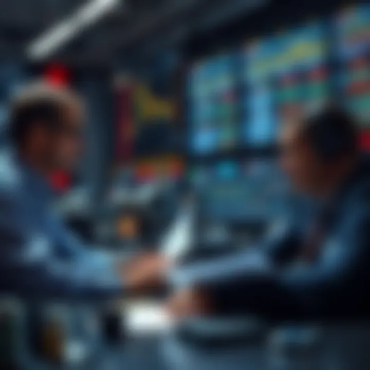 Market analysts examining financial data related to the Dow