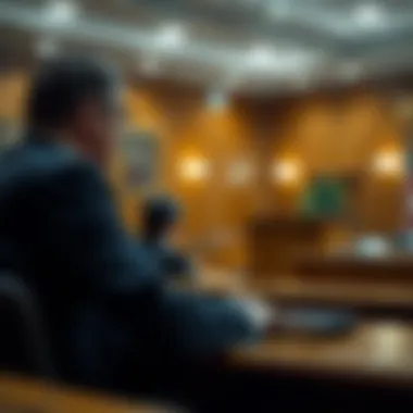 A courtroom scene illustrating bankruptcy discussions