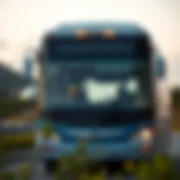 A shuttle bus navigating through a scenic tourist area