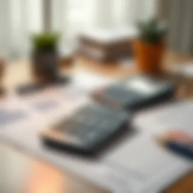 A calculator and financial documents on a desk indicating careful budgeting